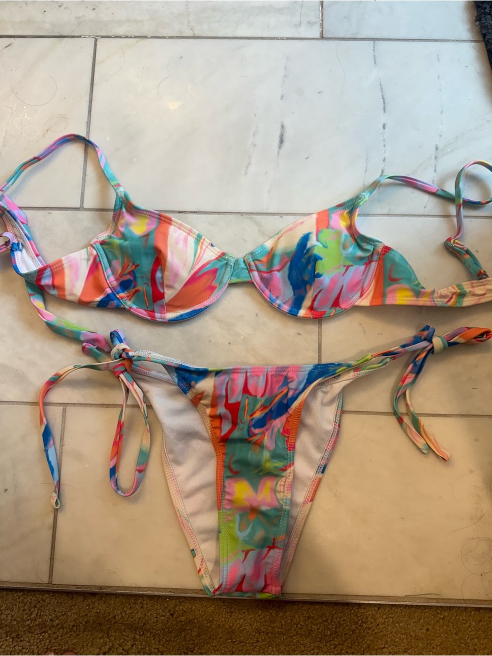 Colorful Abstract Print Tie-Side Bikini Set